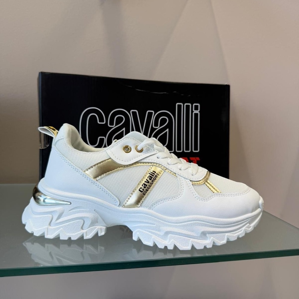 Cavalli Class White Sneakers with Gold Highlights - Picture 2 of 9